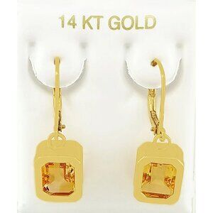 Genuine 5.74 Cts Yellow Topaz Dangle Earrings 14k Gold